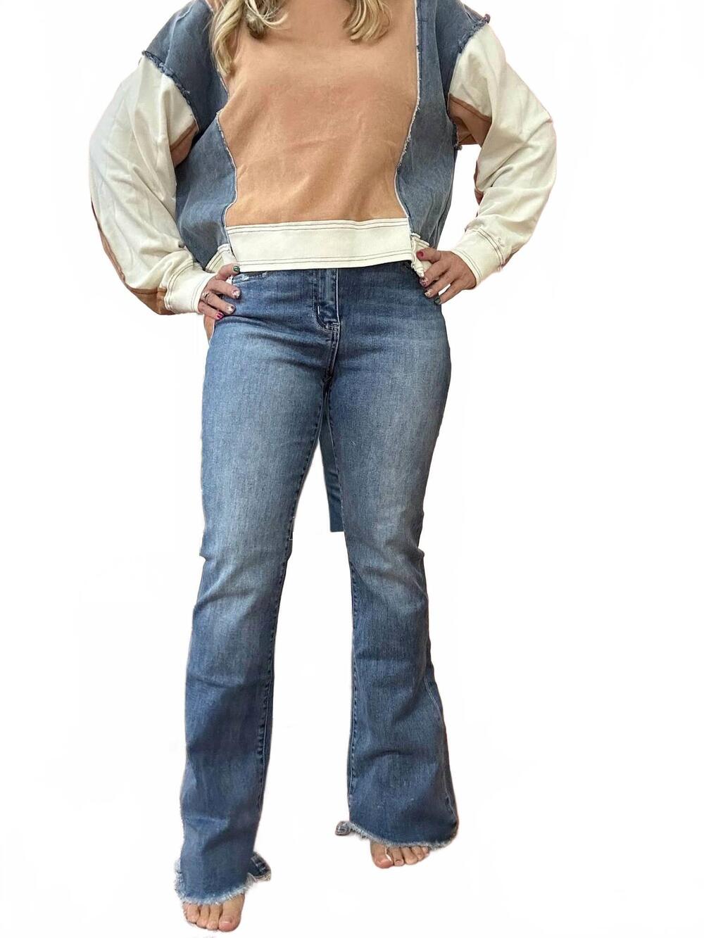NEW LOVERVET slant cut flare hem jeans in denim